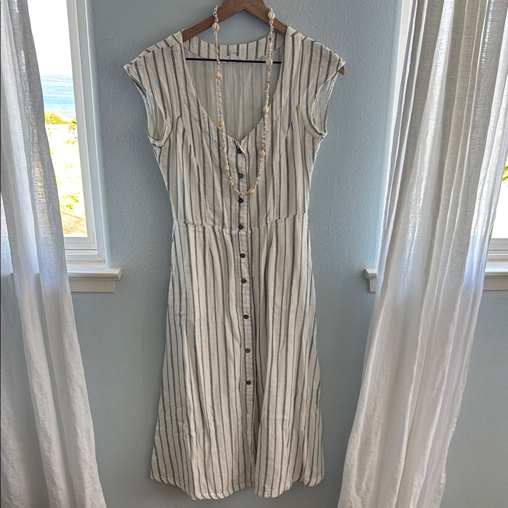 Elegant Striped Cap Sleeve Midi Dress Cotton Imrie